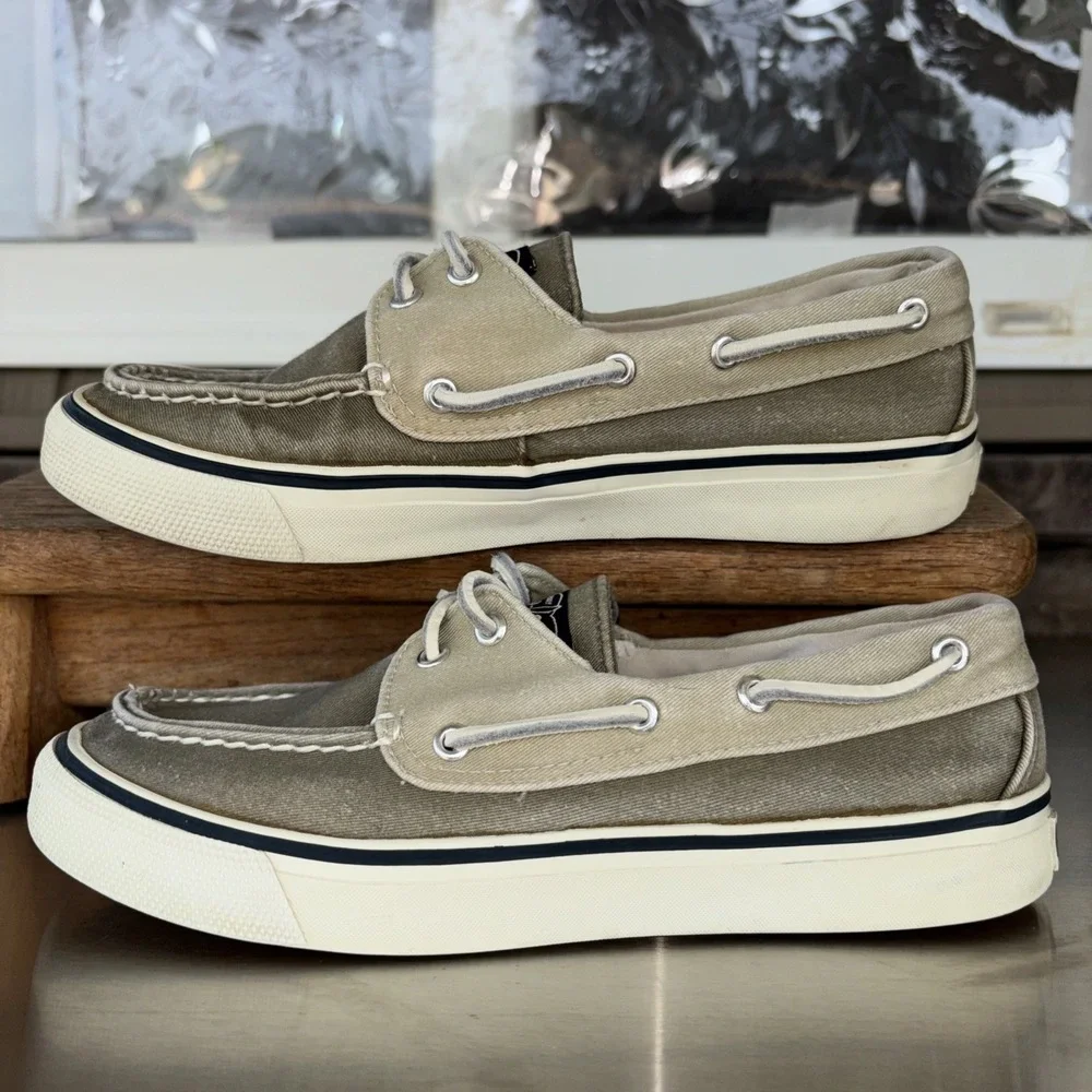 Sperry Top-Sider Canvas Boat Shoes Tan/Olive Lace-Up Comfort 6.5 M 9561143 Women